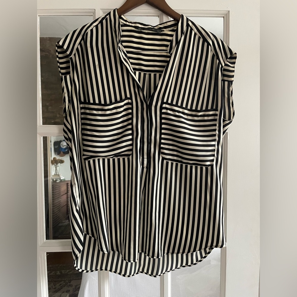 Zara black and white striped button down